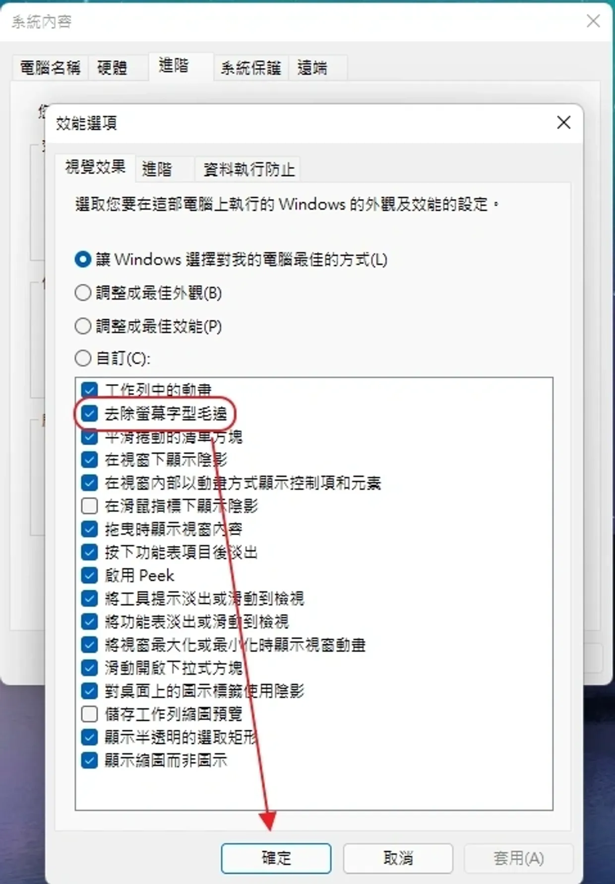 三、效能選項 截圖